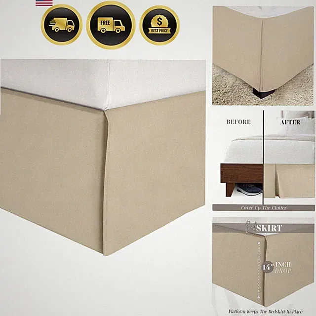 1-Piece Solid Bed Skirt, 1500 Hotel Quality Microfiber, Minimalist Design wi...