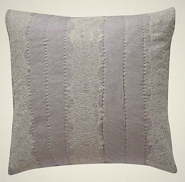2 Anthropologie Jersey + Lace Euro Shams Gray SOFT COMFY Hand Made Cotton Modal