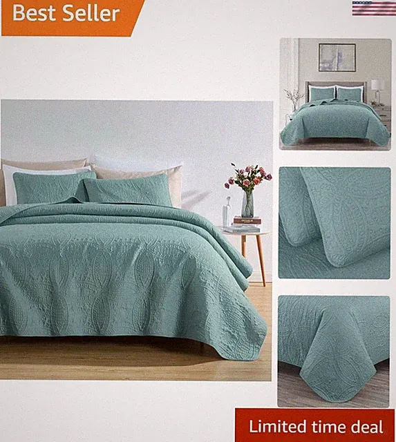 Austin 3-Piece Oversized Bedspread Coverlet Set King, Spa Blue, 118 by 106-In...