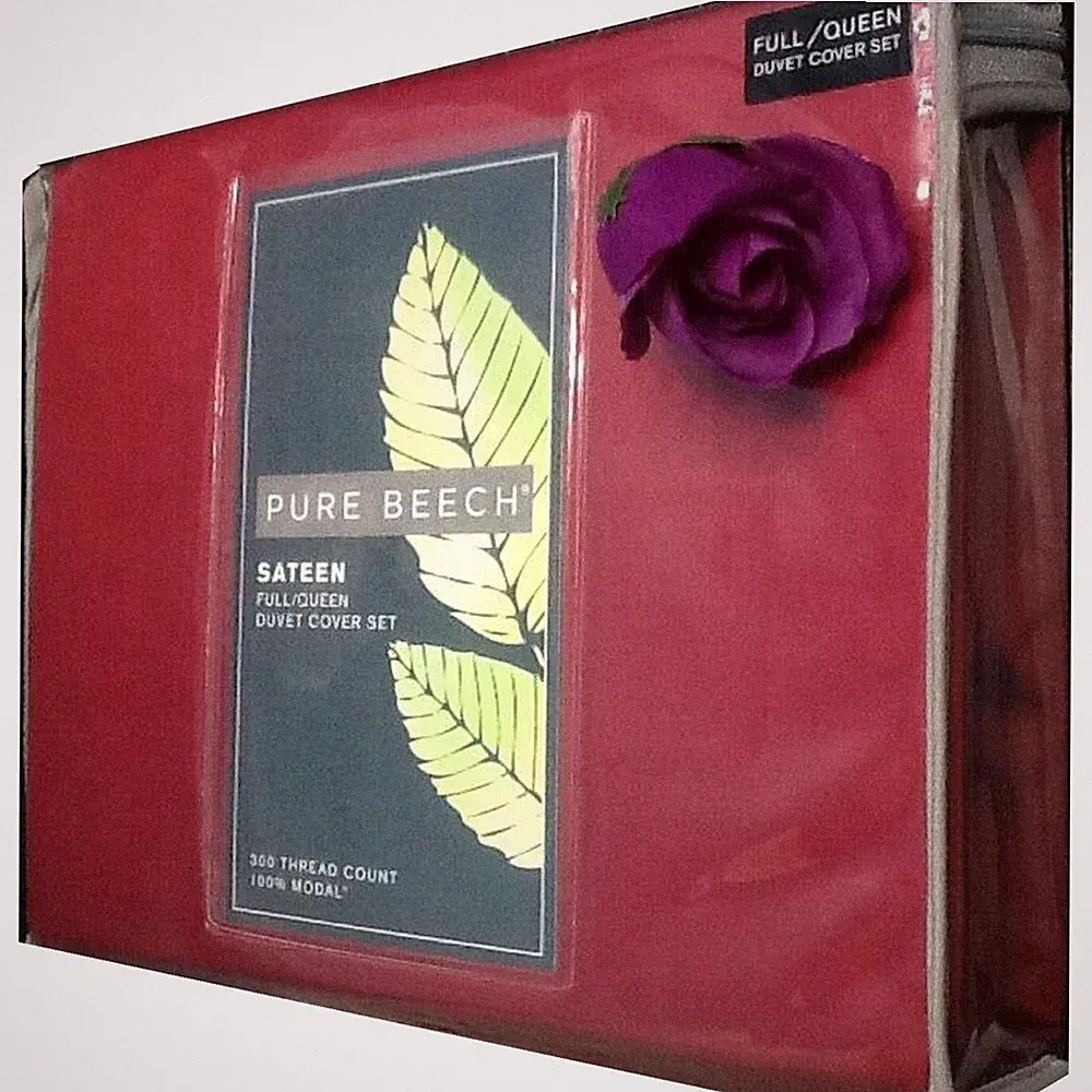 brand new Pure Beech Modal Sateen-Weave QUEEN Duvet Cover + 2 Shams in RED