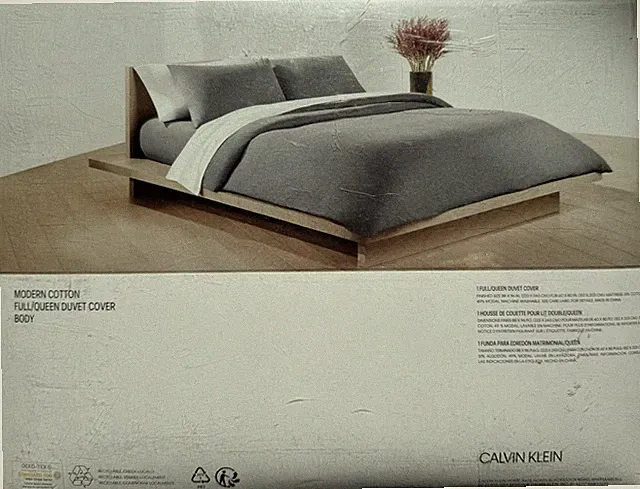 Calvin Klein Modern Cotton Modal Blend Full Queen Duvet Cover Body Charcoal LNIB