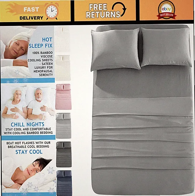 Cooling Bed Sheets King Size - Gray 4 Pack - Bamboo Viscose & Modal - Soft, Brea