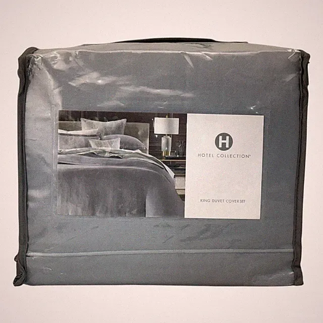 Hotel Collection Linen Blend 3 Piece KING Duvet Cover Set SLATE $600