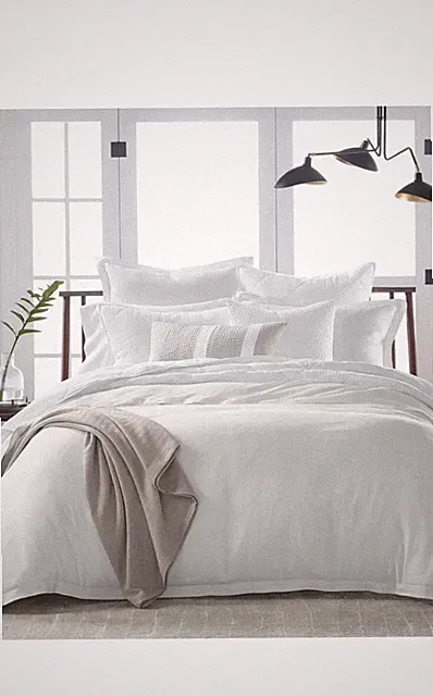 Hotel Collection LINEN BLEND King Comforter Duvet Cover +2KShams,Solid White-new