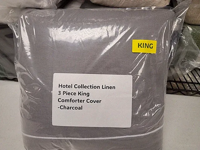 Hotel Collection Linen/Modal Blend 3 Piece KING Comforter Cover Set Charcoal