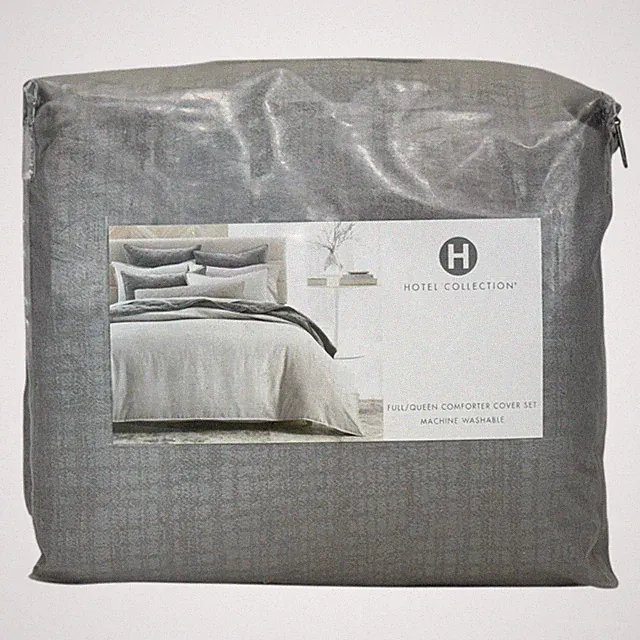Hotel Collection Modern Crosshatch FULL / QUEEN Duvet Cover + 2 Shams Set GRAY