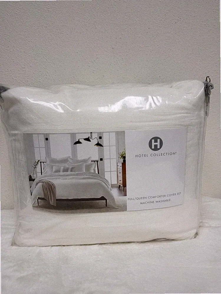 Hotel Collection White Linen/Modal Blend 3-Pc. Full/Queen Duvet Set