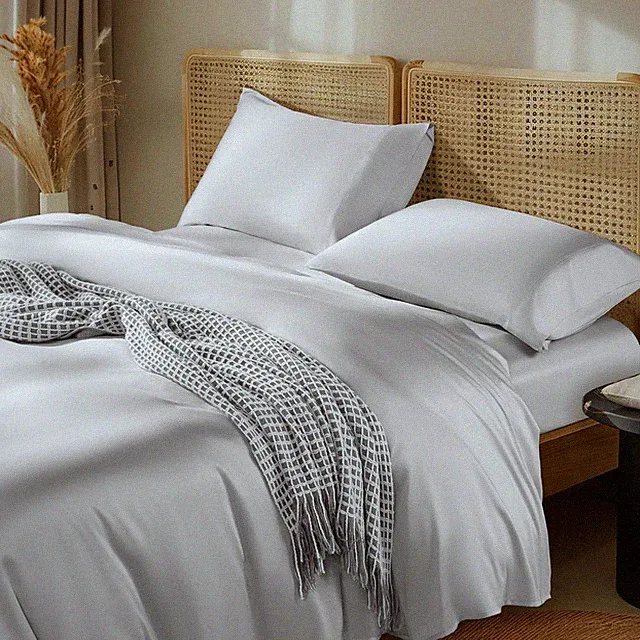King Size Mulberry Silk Satin Sheets Set - 4 Piece Wrinkle Resistant Gray
