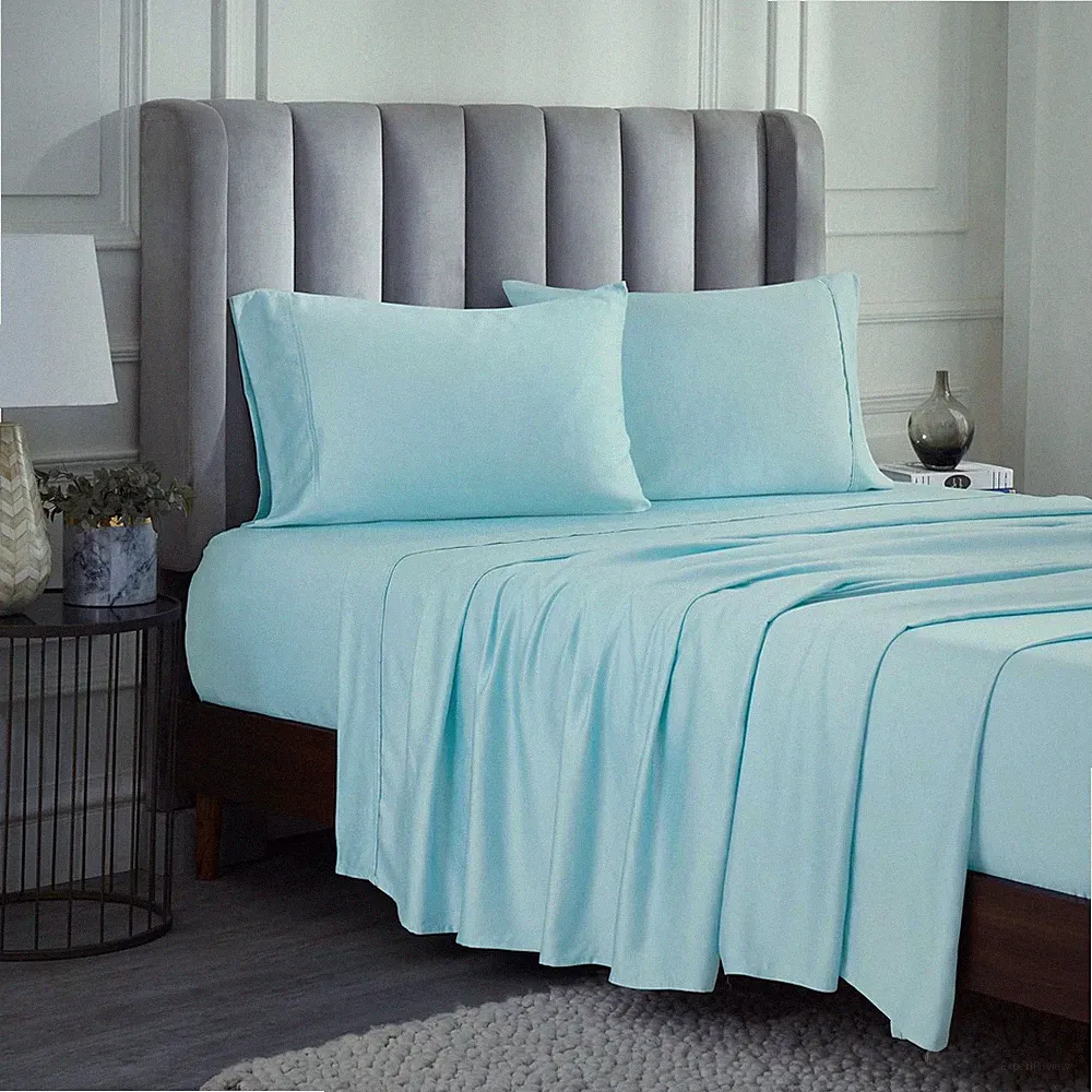 Luxurious Beechwood Modal 400TC Queen Bed Sheet Set, Light Blue, Silky Soft