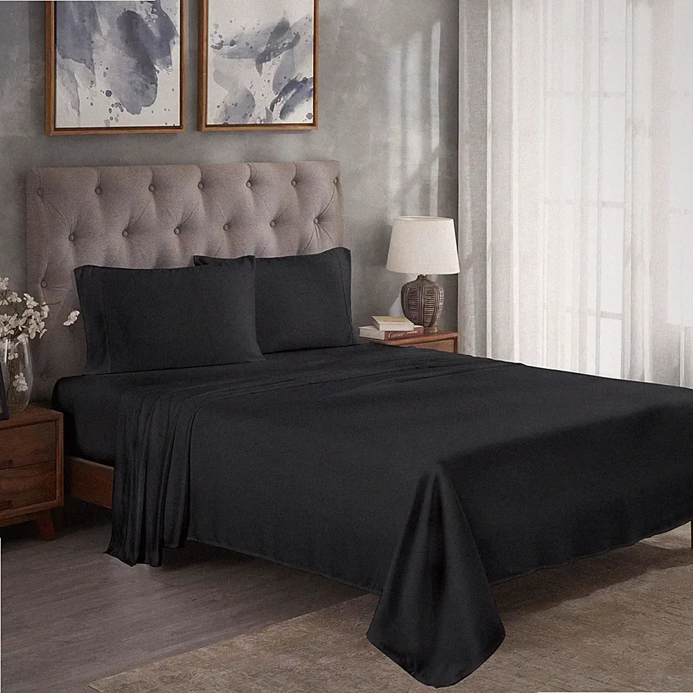 Luxurious Beechwood Modal Bed Sheet Set, King, Black, Soft & Cool Sateen Weave