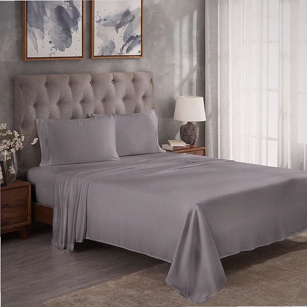 Luxurious Grey Beechwood Modal King Bed Sheet Set - Soft & Cool Sateen Weave