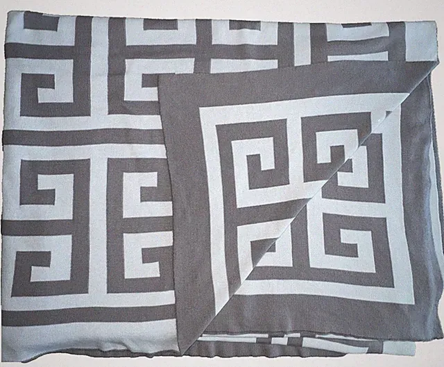 MATOUK Cotton/Modal Throw Blanket White Griege Greek Key 53"x76" Luxury Portugal