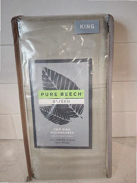 New Set 2 Pure Beech Modal Sateen 400 Thread King Pillowcases Sage