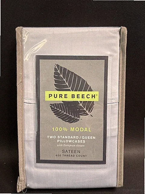 NIP Pure Beech Modal Sateen Standard / Queen Pillowcase Pair Blue 400 TC