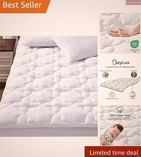 Queen Cooling Mattress Pad - 100% Cotton & 21