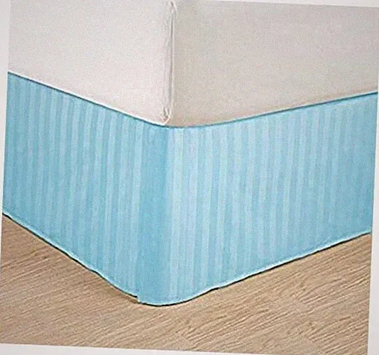 Wrinkle Free - 1500 Thread Count Egyptian Quality Stripe Bed Skirt - Full Aqua